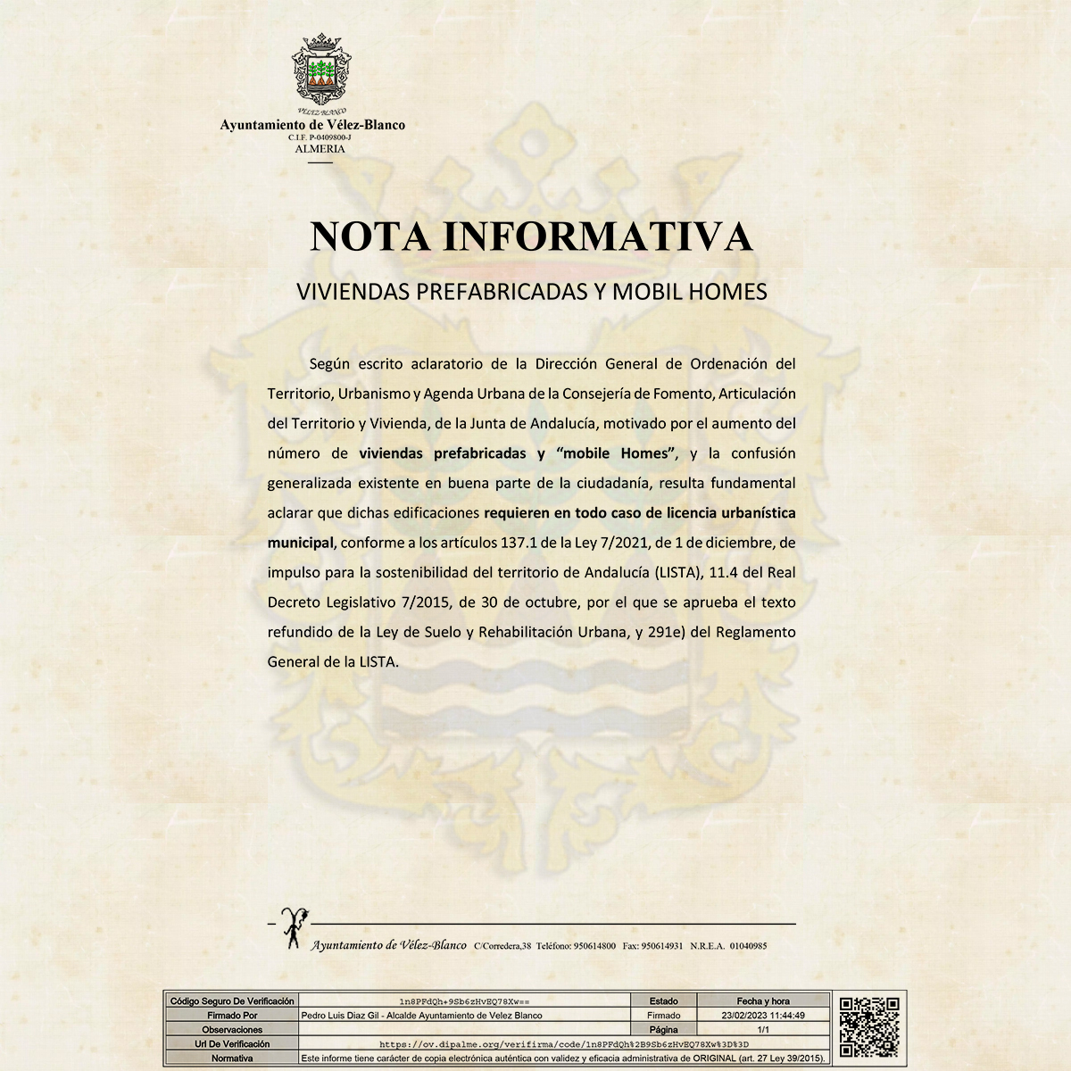 NOTA INFORMATIVA